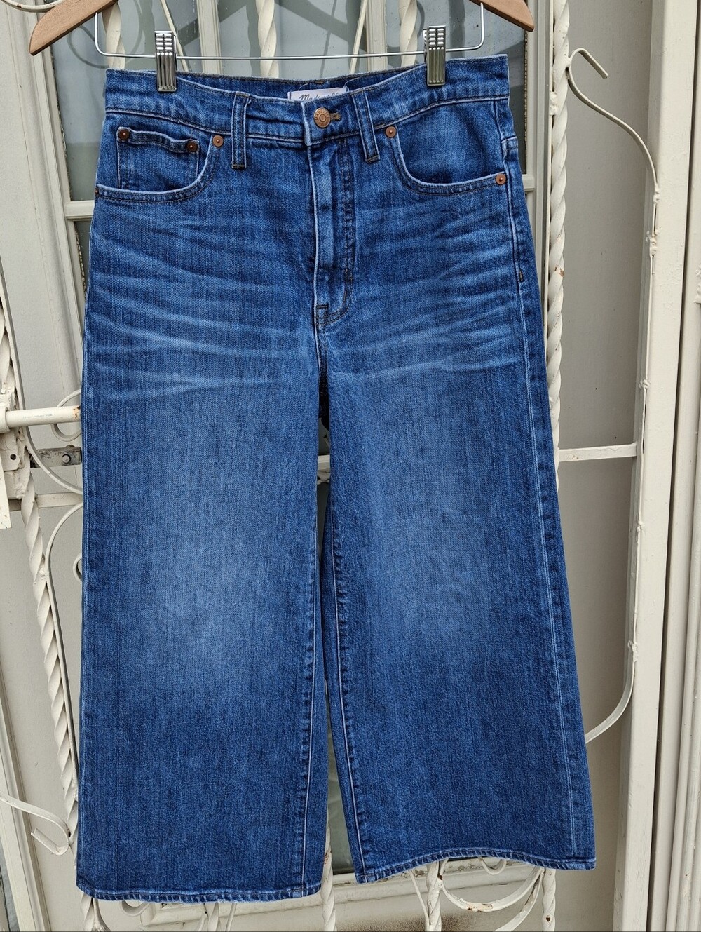 Madewell G7204 Bainbridge Wide-Leg Crop Blue Denim Jeans   Women Size 27 - Picture 3 of 16